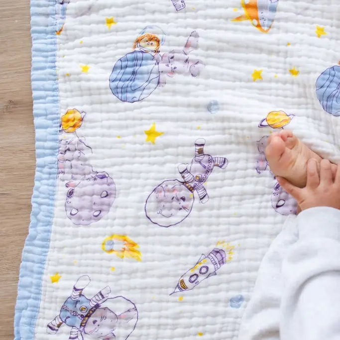Hoppy Cosmic Adventures Muslin Baby Blanket ๐๐ My Store