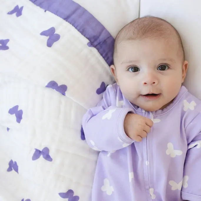 NEW - Lilac Flutter – 100% Muslin Cotton Baby Blanket Quilt for Newborns & Toddlers Snuggle Buds