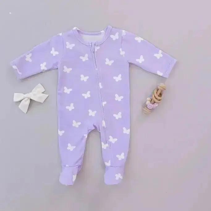 Lilac Flutter Zipped Onesie (0–12 Months) – 100% Cotton Muslin Baby Sleepwear Snuggle Buds