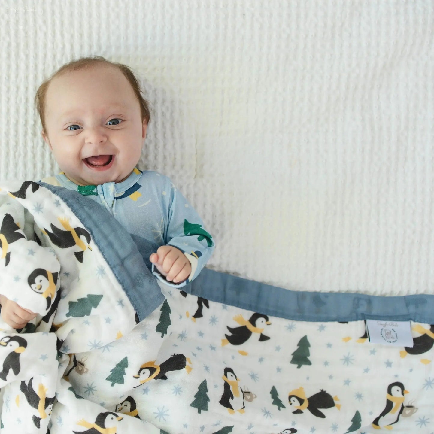 100% Muslin Cotton Baby Blanket – Winter Waddle Limited Edition Penguin Print for Newborns & Toddlers Snuggle Buds