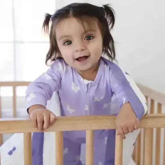 Lilac Flutter Zipped Onesie (0–12 Months) – 100% Cotton Muslin Baby Sleepwear Snuggle Buds