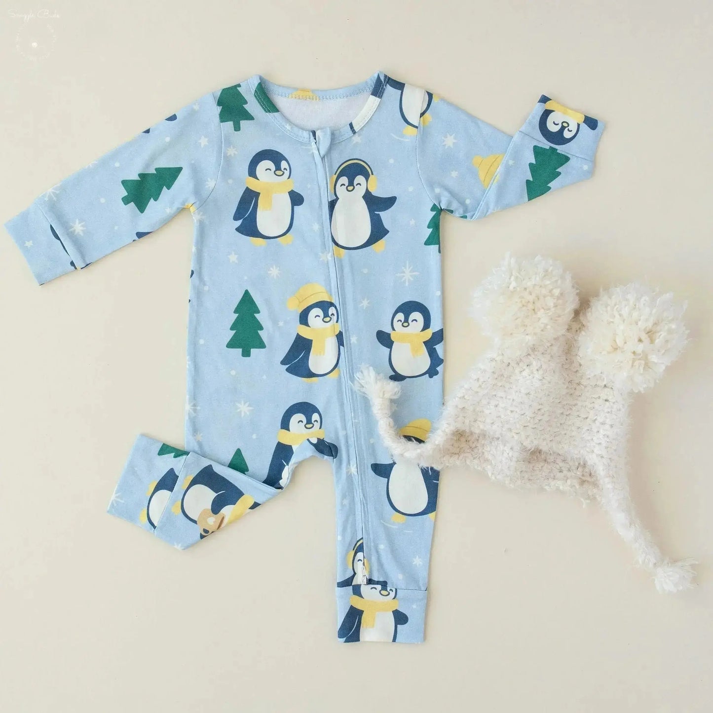 Winter Waddle Zipped Onesie (0–12 Months) – Limited Edition 100% Cotton Muslin Baby Sleepwear Snuggle Buds