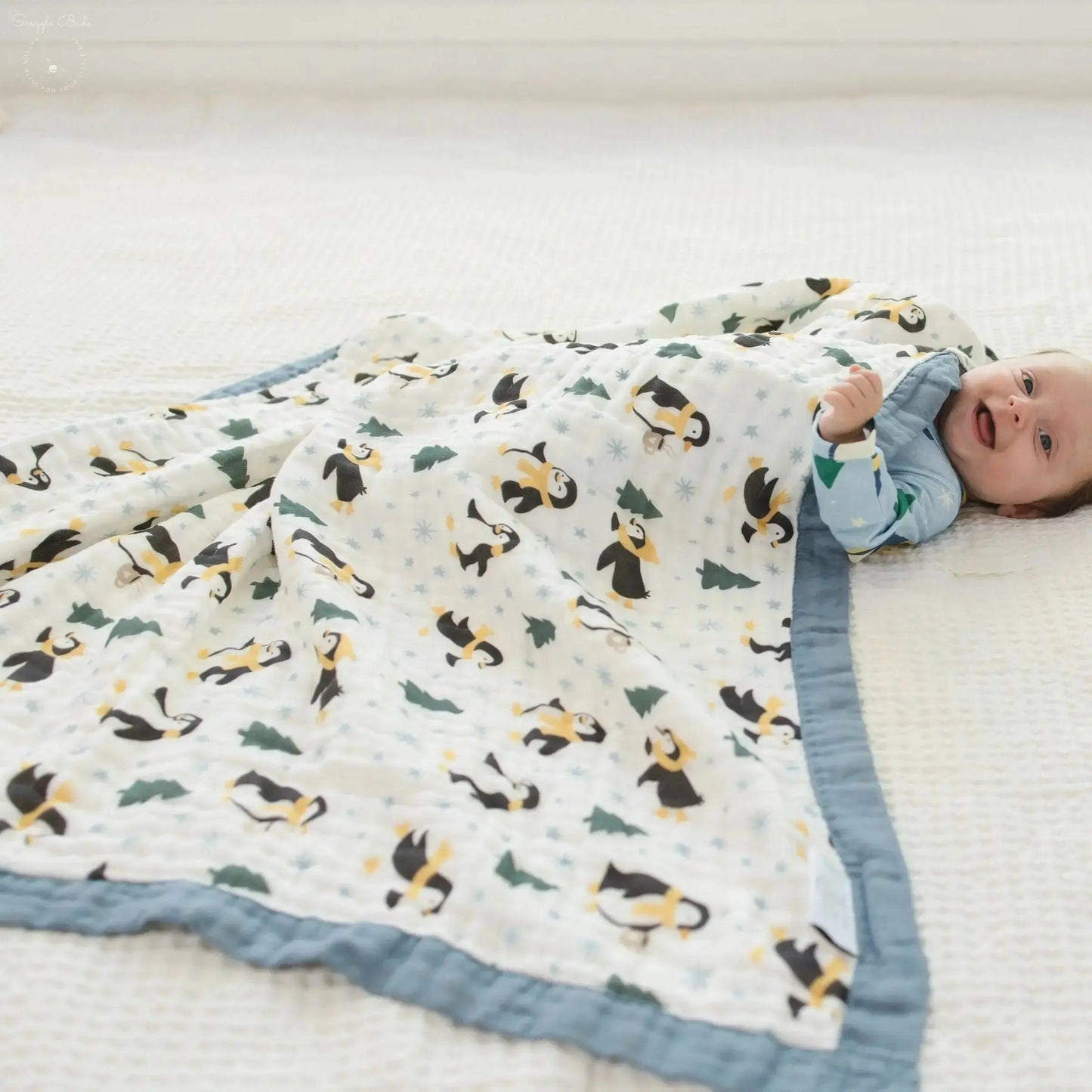 100% Muslin Cotton Baby Blanket – Winter Waddle Limited Edition Penguin Print for Newborns & Toddlers Snuggle Buds