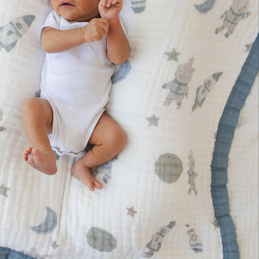 100% Muslin Cotton Baby Blanket – Hoppy Cosmic Space Bunny Print for Newborns & Toddlers My Store