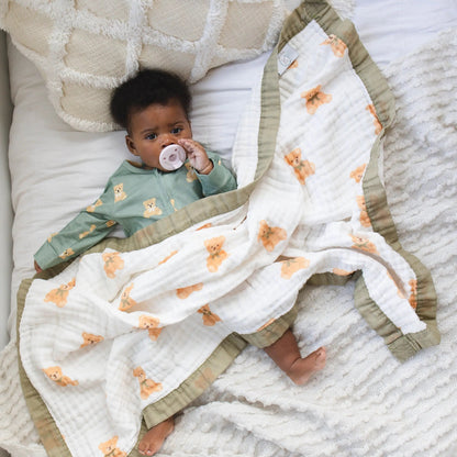 100% Muslin Cotton Baby Blanket – Teddy Bear Snuggle Print for Newborns & Toddlers My Store