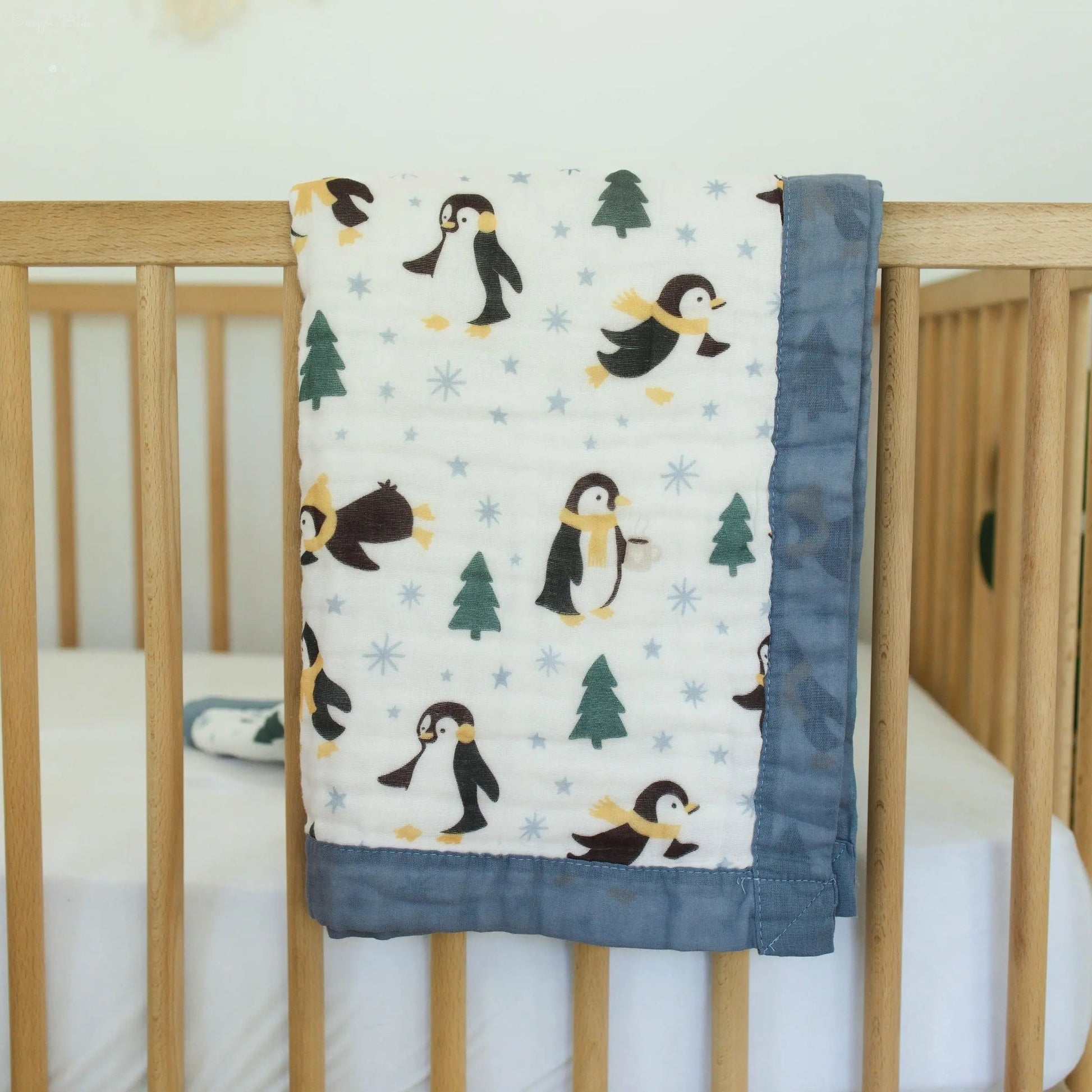 100% Muslin Cotton Baby Blanket – Winter Waddle Limited Edition Penguin Print for Newborns & Toddlers  Snuggle Buds
