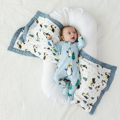 100% Muslin Cotton Baby Blanket – Winter Waddle Limited Edition Penguin Print for Newborns & Toddlers  Snuggle Buds