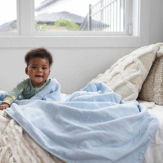 100% Muslin Cotton Blanket – Sky Blue Solid (Available in Two Sizes) Snuggle Buds