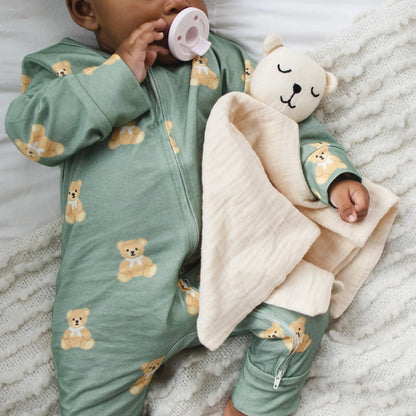 100% Muslin Cotton Comfort Blanket (Lovey) – Light Sand, Ivory & Sage  Snuggle Buds