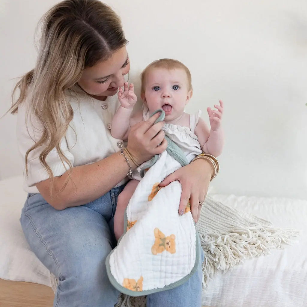 Bear Hug 3-Pack Muslin Bib & Burp Cloth Set Snuggle Buds