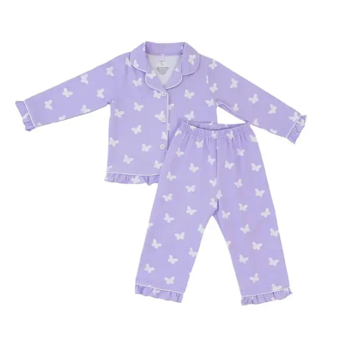 Cotton Stretch Pajamas – Lilac Flutter Print for Toddlers & Kids (12M–4Y)  Snuggle Buds