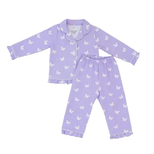 Cotton Stretch Pajamas – Lilac Flutter Print for Toddlers & Kids (12M–4Y)  Snuggle Buds