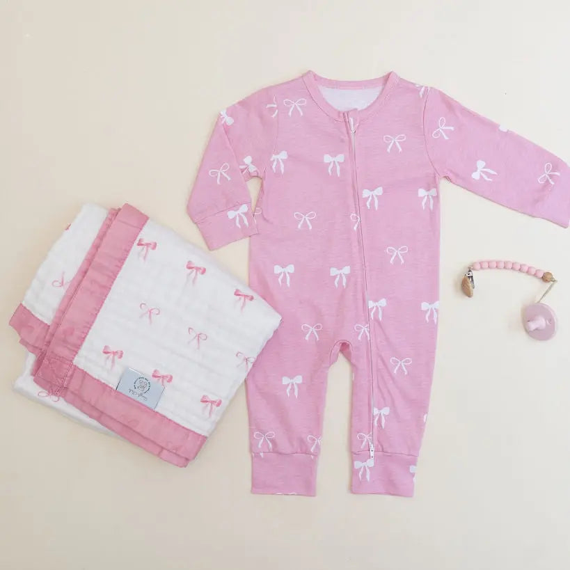 Cotton Muslin Baby Quilt - Pretty in Bows My Store