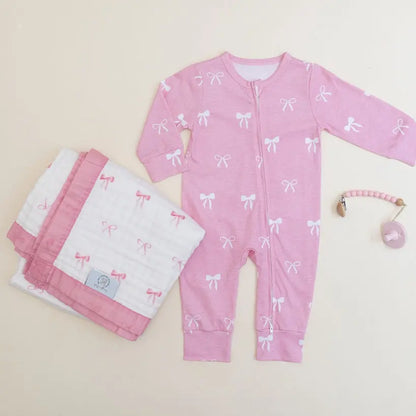 Cotton Muslin Baby Quilt - Pretty in Bows My Store
