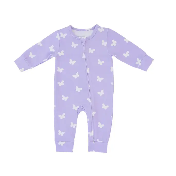 Lilac Flutter Zipped Onesie (0–12 Months) – 100% Cotton Muslin Baby Sleepwear Snuggle Buds