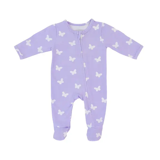 Lilac Flutter Zipped Onesie (0–12 Months) – 100% Cotton Muslin Baby Sleepwear Snuggle Buds