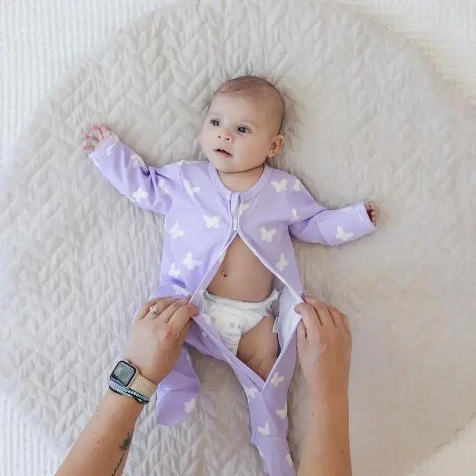 Lilac Flutter Zipped Onesie (0–12 Months) – 100% Cotton Muslin Baby Sleepwear Snuggle Buds