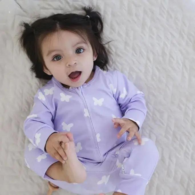 Lilac Flutter Zipped Onesie (0–12 Months) – 100% Cotton Muslin Baby Sleepwear Snuggle Buds