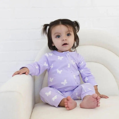 Lilac Flutter Zipped Onesie (0–12 Months) – 100% Cotton Muslin Baby Sleepwear Snuggle Buds