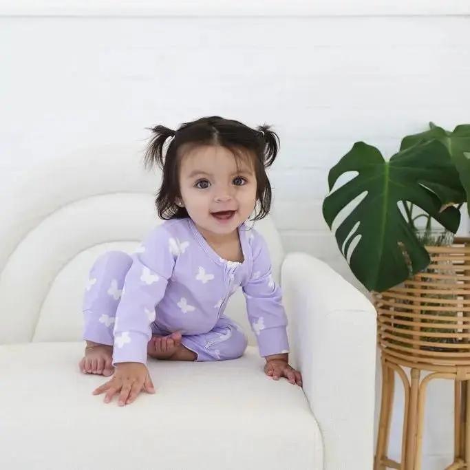 Lilac Flutter Zipped Onesie (0–12 Months) – 100% Cotton Muslin Baby Sleepwear Snuggle Buds