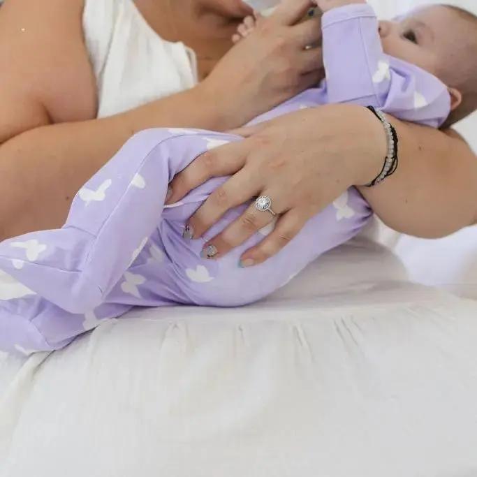 Lilac Flutter Zipped Onesie (0–12 Months) – 100% Cotton Muslin Baby Sleepwear Snuggle Buds