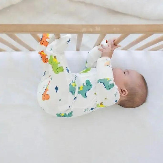 Dino Dreams Zipped Onesie (0–12 Months) – 100% Cotton Muslin Baby Sleepwear Snuggle Buds