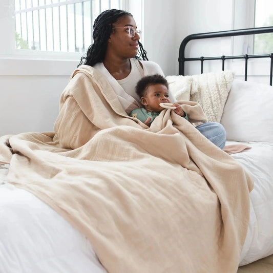 100% Muslin Cotton Blanket – Light Beige Solid (Available in Two Sizes) Snuggle Buds