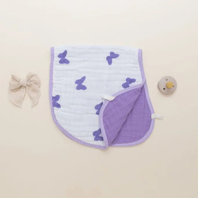 Lilac Flutter 3-Pack Muslin Bib & Burp Cloth Set Snuggle Buds