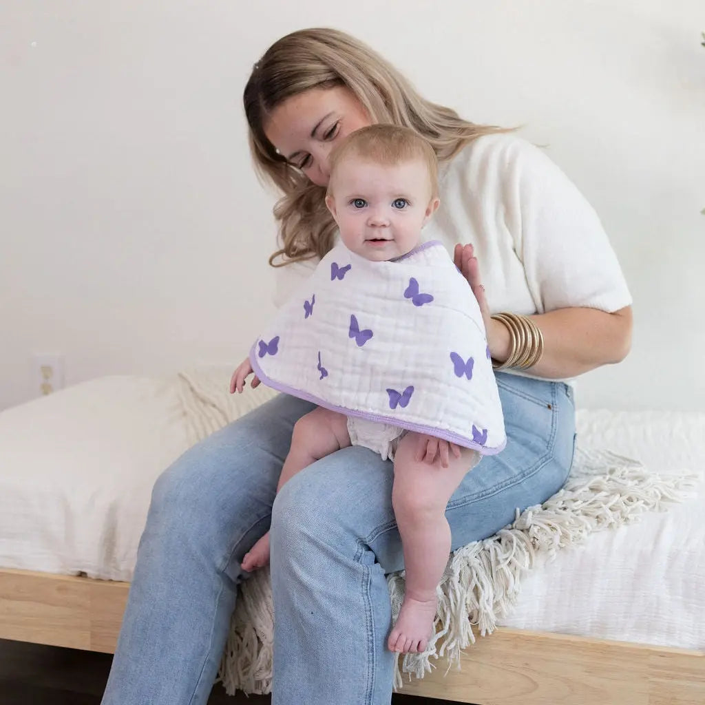 Lilac Flutter 3-Pack Muslin Bib & Burp Cloth Set Snuggle Buds