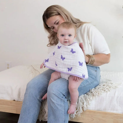Lilac Flutter 3-Pack Muslin Bib & Burp Cloth Set Snuggle Buds