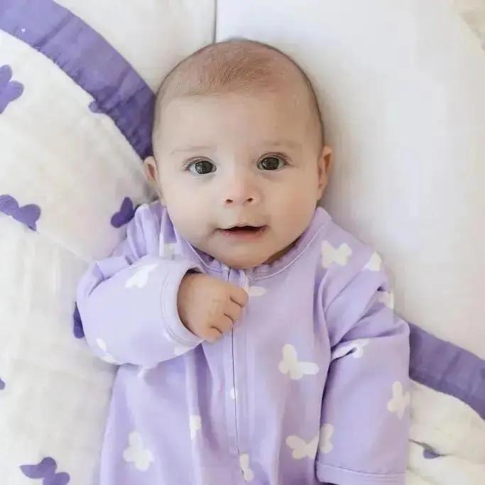 Lilac Flutter Zipped Onesie (0–12 Months) – 100% Cotton Muslin Baby Sleepwear Snuggle Buds