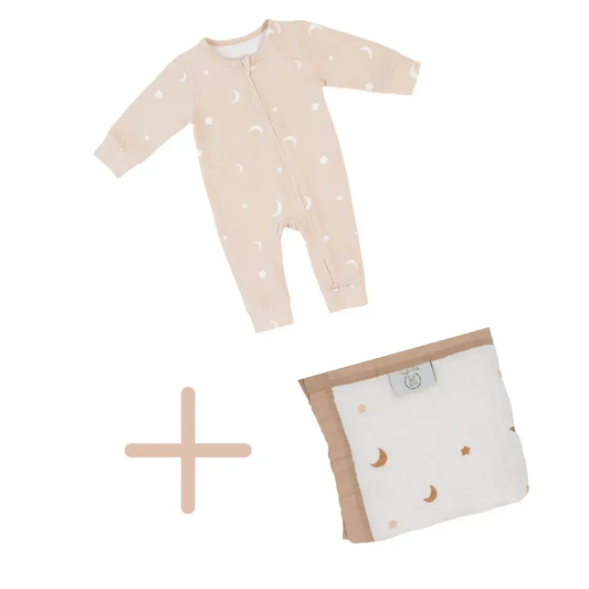 Newborn Bundle: Moonlit Dreams Blanket + Zipped Onesie (Newborn Set)  Snuggle Buds