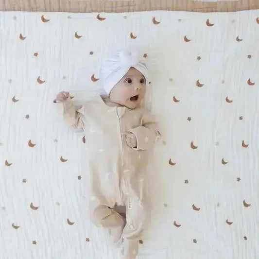 Moonlit Dreams Zipped Onesie (0–12 Months) – 100% Cotton Muslin Baby Sleepwear  Snuggle Buds