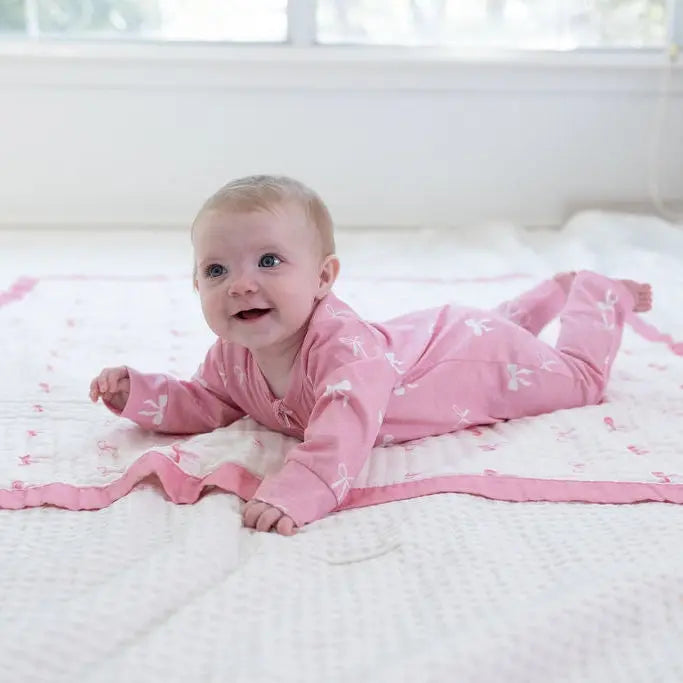Newborn Bundle: Pretty in Bows Blanket + Zipped Onesie Snuggle Buds