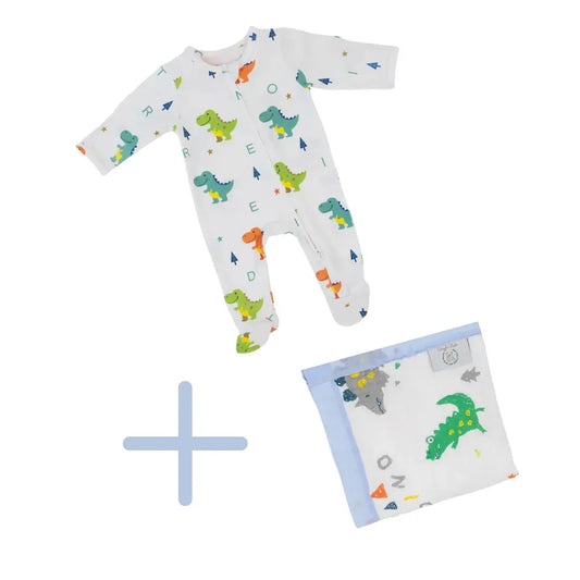 Newborn Bundle: Dino Dreams Blanket + Zipped Onesie (Newborn Set) Snuggle Buds