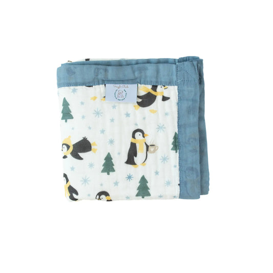 100% Muslin Cotton Baby Blanket – Winter Waddle Limited Edition Penguin Print for Newborns & Toddlers  Snuggle Buds