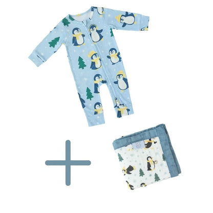 Newborn Bundle: Winter Waddle Blanket + Zipped Onesie (Newborn Set) Snuggle Buds