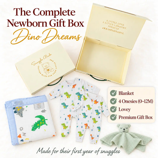 Newborn Gift Box (Blanket + Onesies + Lovey) – Dino Dreams Snuggle Buds