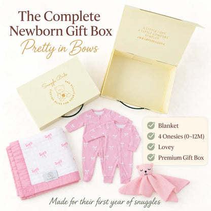 Newborn Gift Box (Blanket + Onesies + Lovey) – Pretty in Bows Snuggle Buds