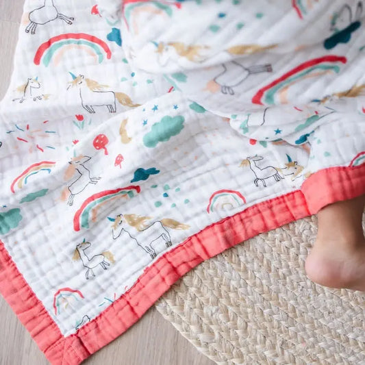 Rainbow & Unicorn Wishes Muslin Baby Blanket – RedTrim 🌈 My Store