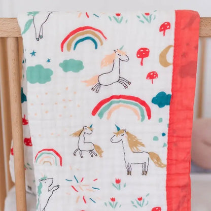 Rainbow & Unicorn Wishes Muslin Baby Blanket – RedTrim 🌈 My Store