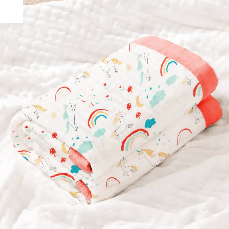 Rainbow & Unicorn Wishes Muslin Baby Blanket – RedTrim 🌈 My Store