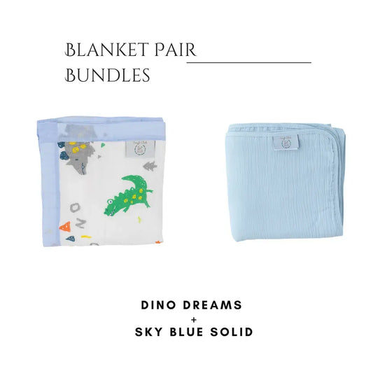 Sky Blue Solid + Dino Dreams Blanket Bundle Snuggle Buds