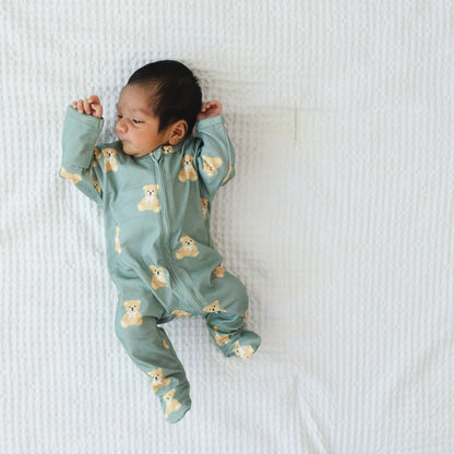 Teddy Bear Zipped Onesie (0–12 Months) – 100% Cotton Muslin Baby Sleepwear (Copy) Snuggle Buds