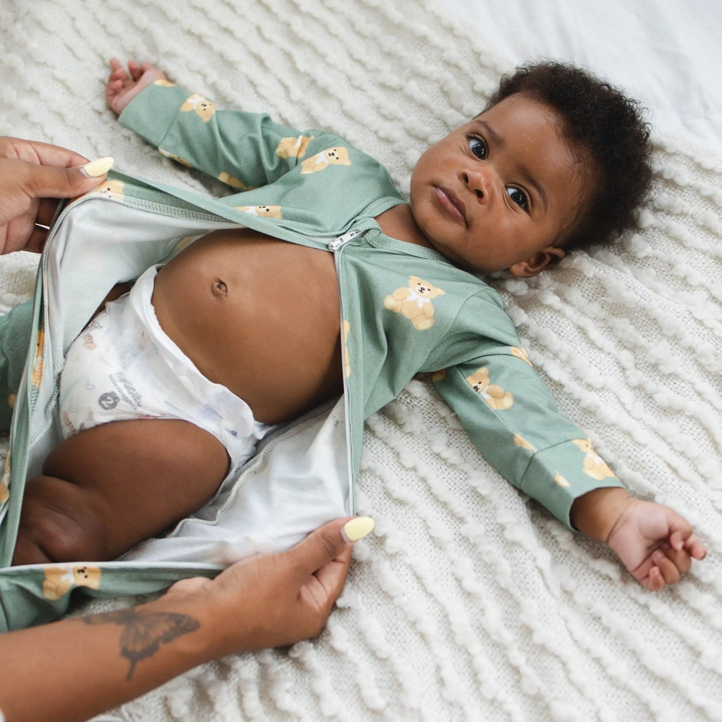 Teddy Bear Zipped Onesie (0–12 Months) – 100% Cotton Muslin Baby Sleepwear (Copy) Snuggle Buds