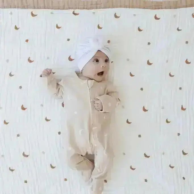 Moonlit Dreams Zipped Onesie (0–12 Months) – 100% Cotton Muslin Baby Sleepwear  Snuggle Buds