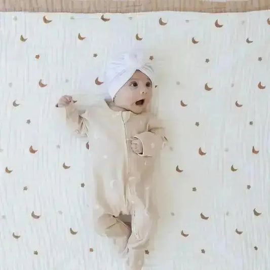 Moonlit Dreams Zipped Onesie (0–12 Months) – 100% Cotton Muslin Baby Sleepwear  Snuggle Buds