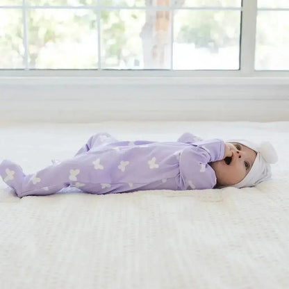Lilac Flutter Zipped Onesie (0–12 Months) – 100% Cotton Muslin Baby Sleepwear Snuggle Buds
