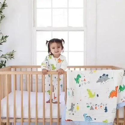 Dino Dreams Zipped Onesie (0–12 Months) – 100% Cotton Muslin Baby Sleepwear Snuggle Buds