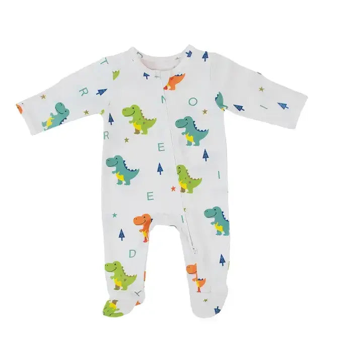 Dino Dreams Zipped Onesie (0–12 Months) – 100% Cotton Muslin Baby Sleepwear Snuggle Buds